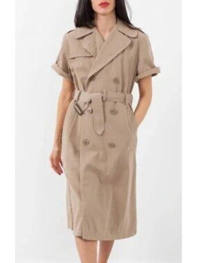 NLST ARMY Women's Short Sleeve trench Coat Belted Tan Cotton Size SMall